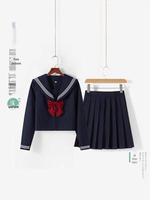 Marineblau Dreistreifen JK Matrosenanzug Set mit Rock - Basic Schuluniform Stil