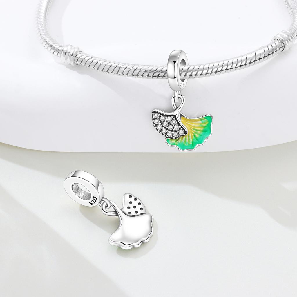 Copper Ginkgo Biloba,White Swan With Stone Charms Beads Fit Original Bracelet Necklace Fine Jewelry Women Diy Gifts