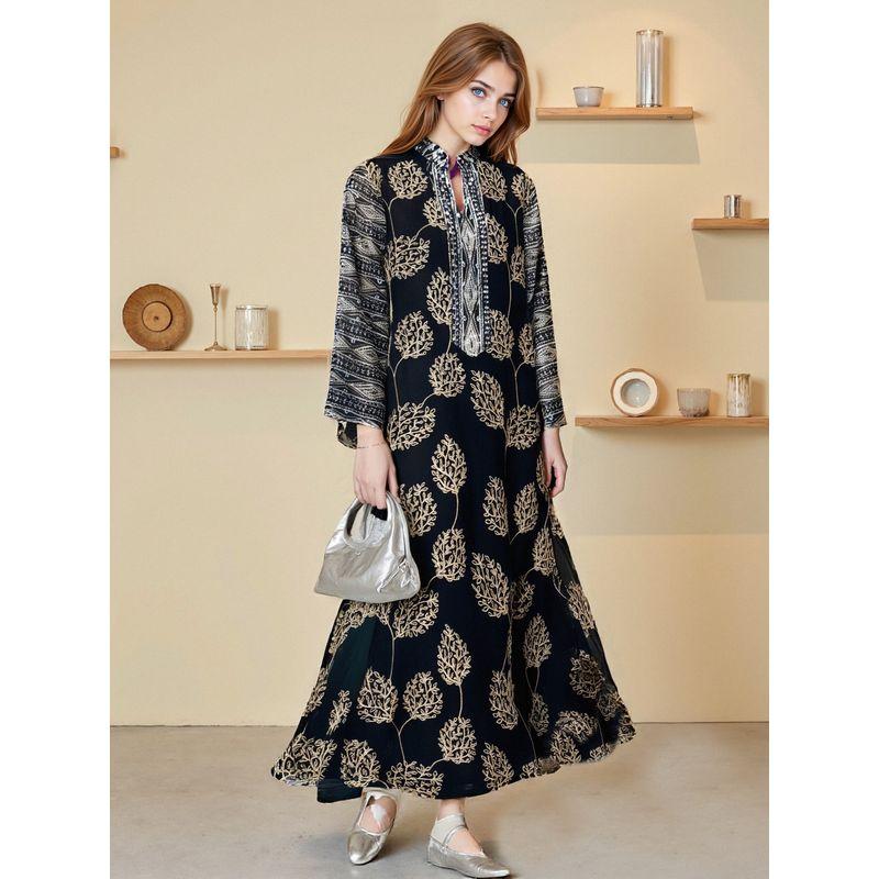 

2025 Новое поступление Ближний Восток Саудовская Аравия Дубай Вышитое модное платье-халат Индонезийское платье-халат Dark Blue XL