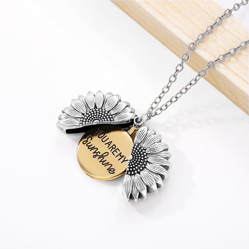 You Are My Sunshine Otevřený medailon Slunečnicový přívěsek Náhrdelník Boho Jewelry Dárky pro nejlepší přátelství Bff Letter Necklace Collier