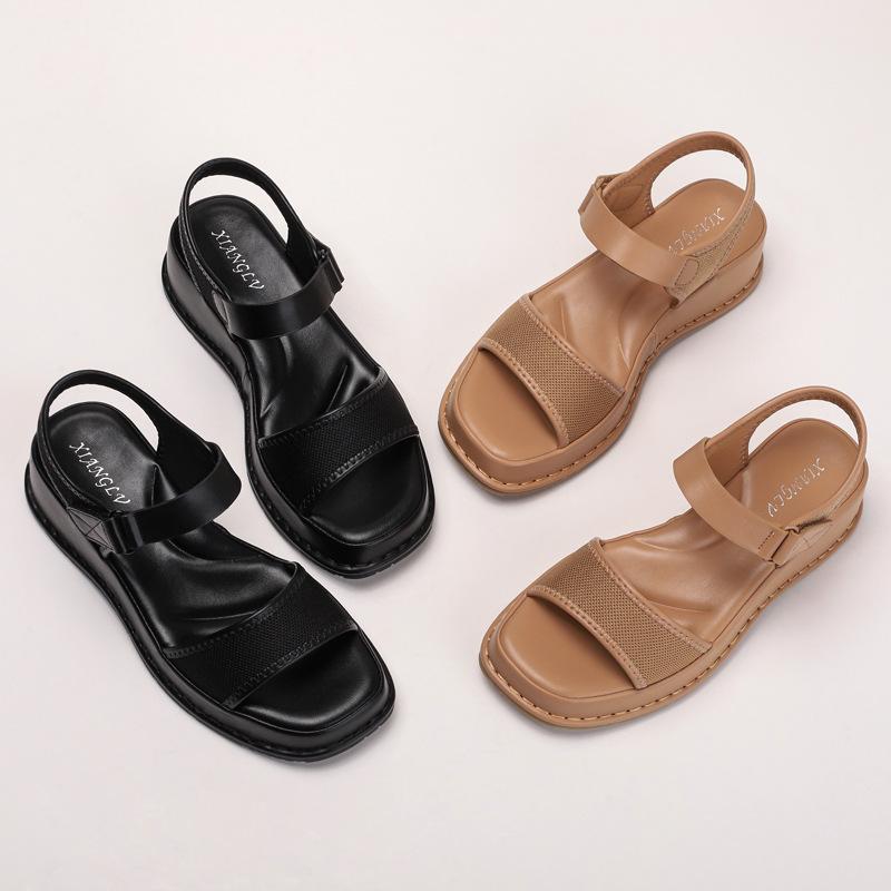 One word with Velcro open-toe fashion casual Roman shoes summer new versatile wedge heel platform sandals women