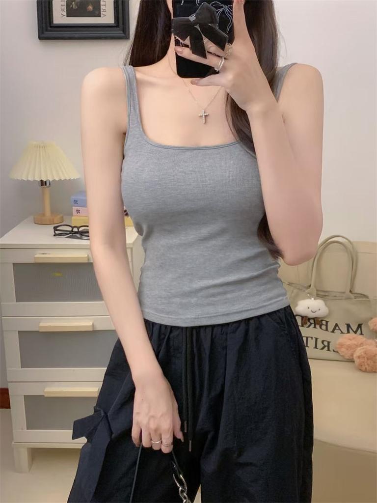 #Human cotton versatile model, small square collar integrated cup vest, polished and slim, versatile sling base, Korean A