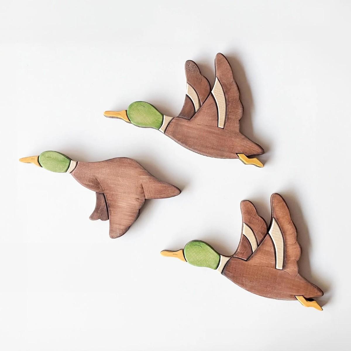 

3pcs Green Head Duck Wall Art - Farmhouse Bird Wooden Decor for Living Room, Country Cottage Style Home Decoration Craft