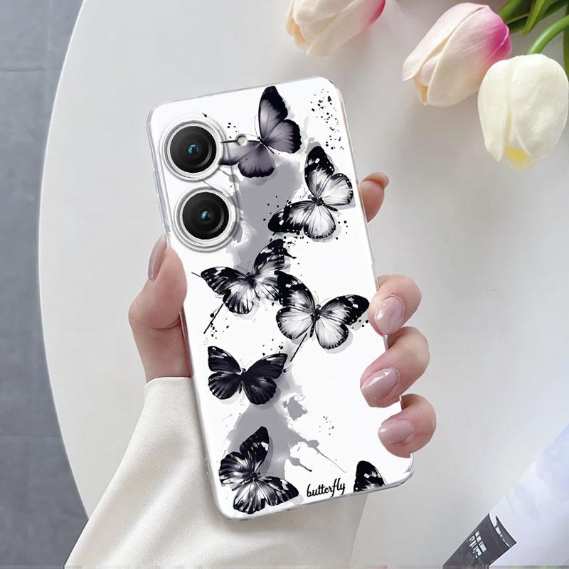 Per Custodia Asus Zenfone 9 10 Custodia Lussuosa Per Asus Zenfone 10 Marmo Fiore di Farfalla Cover Protettiva Trasparente in Silicone Morbido