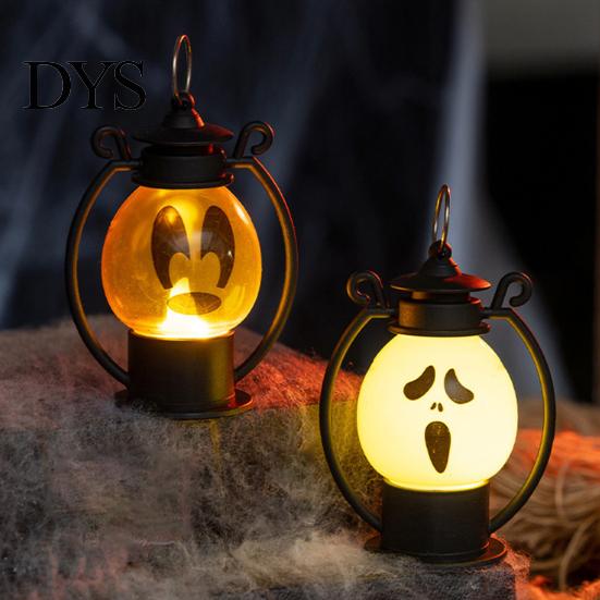 Indoor Outdoor Lighting Halloween Ghost Face Night Light, Portable Retro LED Lamp with Hanging Light Ring, Battery Operated Vintage Horse Lantern for