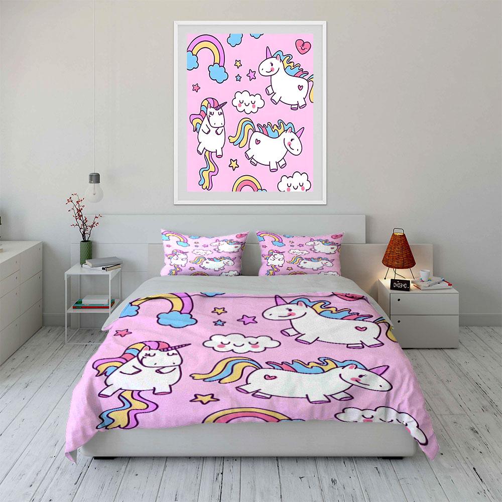 Pink Unicorn Rainbow Bed Set Bedding Duvet Cover Set Duvet Cover Pillowcases (1 * Duvet Cover 2 * Pillowcases, without duvet insert)