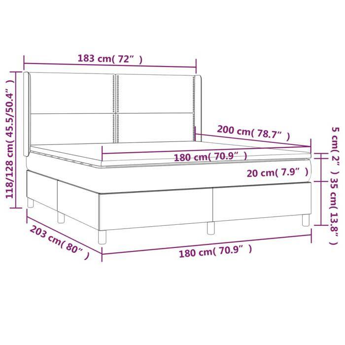 VidaXL Sommier à Lattes de Lit avec Matelas et LED, Lit Rembourré, Lit Double, Lit Adulte de Chambre à Coucher Intérieur, 3138819