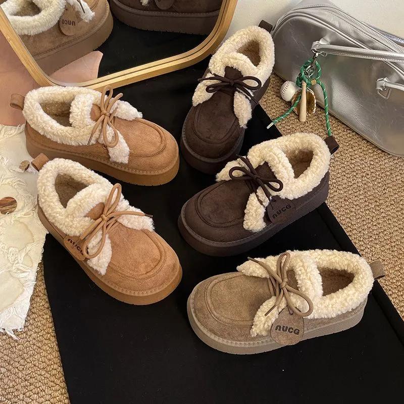 Suede Women Fur Snow Boots Winter Warm Loafers Shoes Designer Short Plush Cotton Boots Platform Fashion Comfort