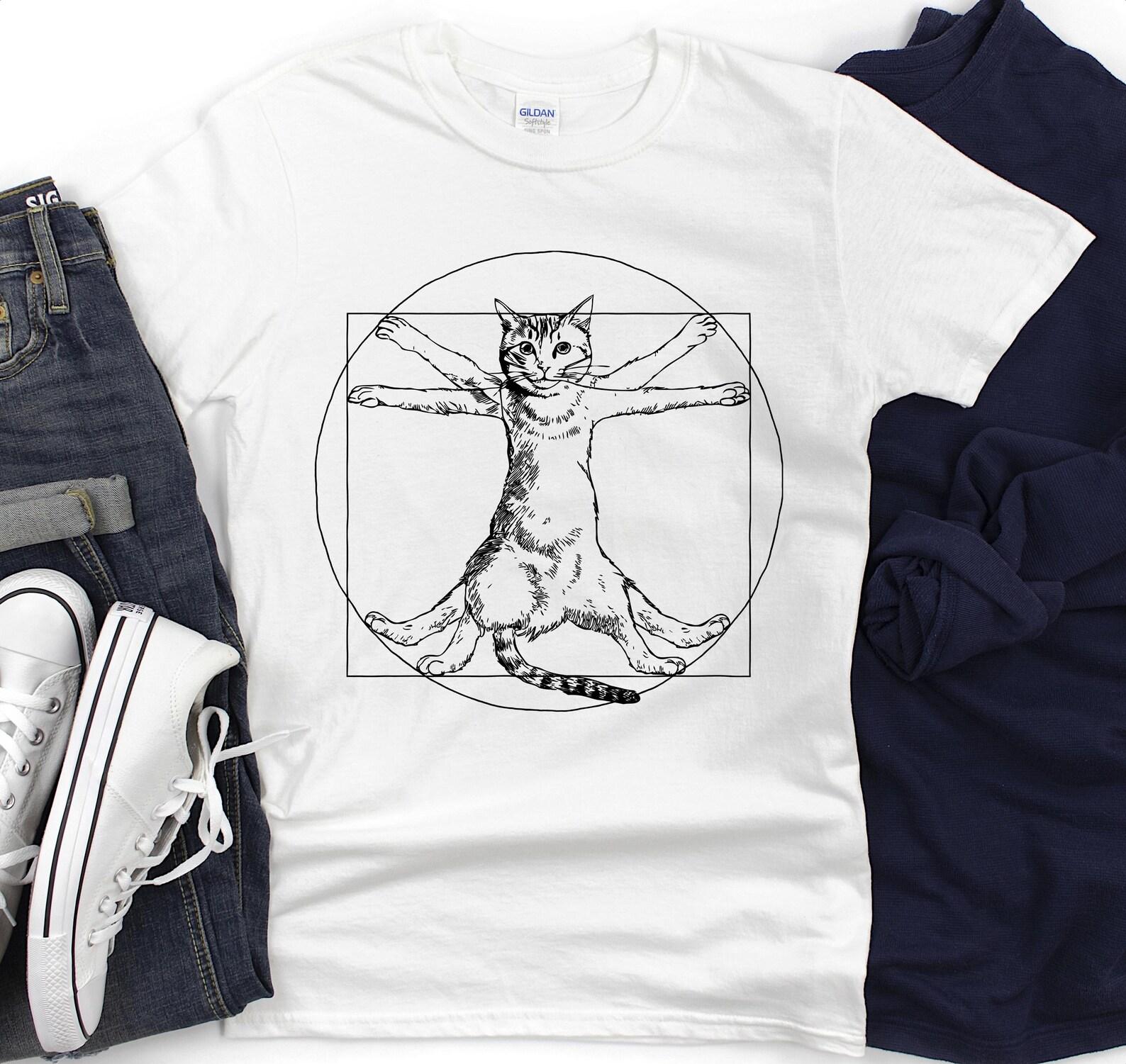 Cat Vitruvian Man T-Shirt, Leonardo Da Vinci Art, Cat Lover Gift S
