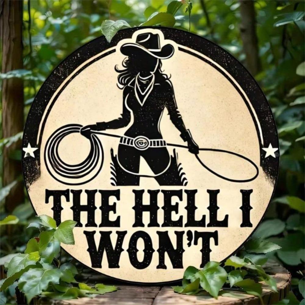 Cowgirl Vintage Tin Sign Western Wall Decor Aluminum Round Art