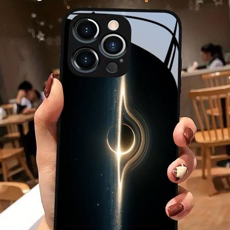 Black Hole Light Effect Pattern Tempered Glass Phone Case For iPhone 11 12 13 14 15 16 17 Pro Max 17 Air 7 Plus XS X XR Cover