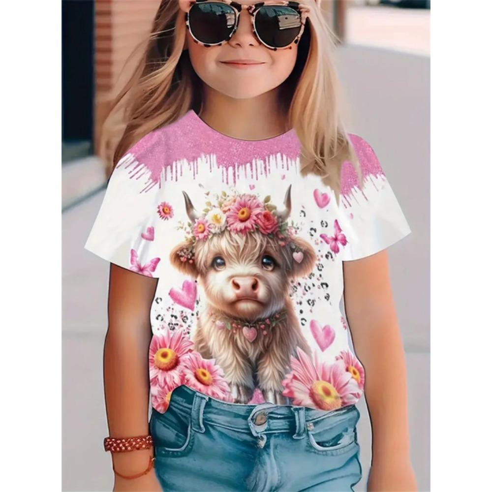 

2025 Смешные животные 3D принт футболки для девочек Фестиваль моды Короткие рукава Топы Повседневные футболки Одежда для девочек 100