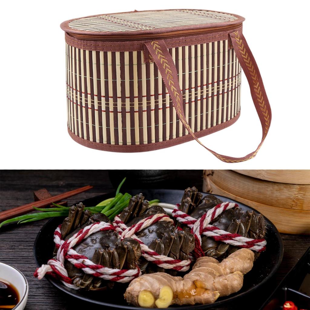 Bamboo Basket Food Storage Fruit Sundries Holder Portable Foldable for