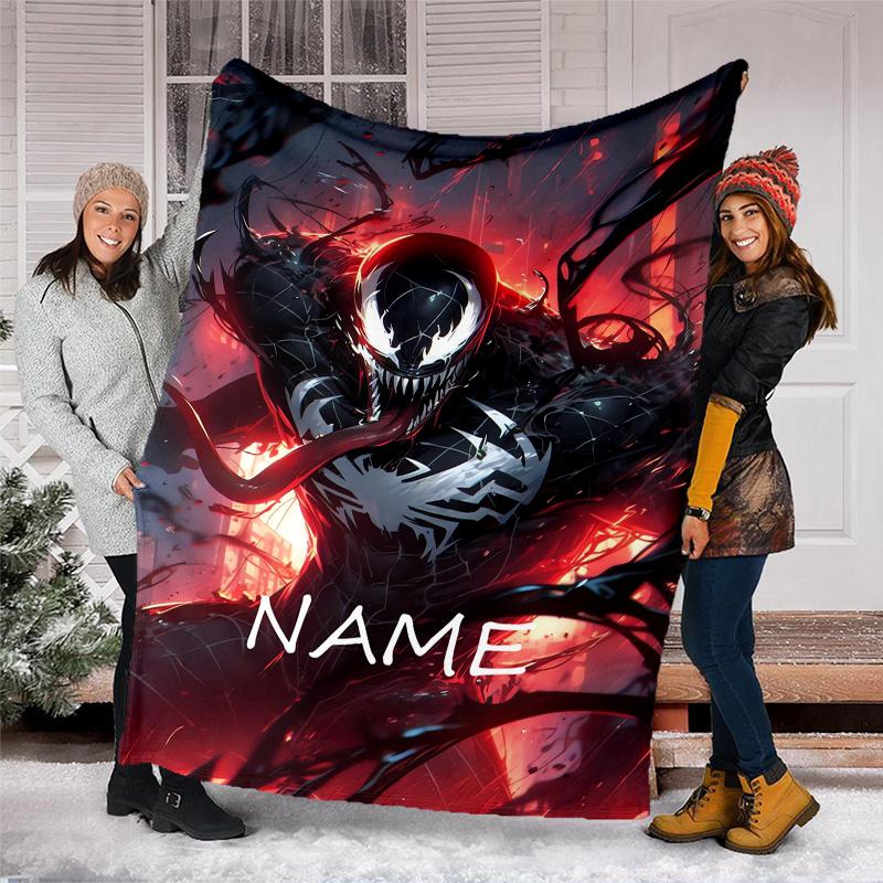 Customizable Venom Throw Blanket – Personalized Name, All-Season Cozy Snug Blanket, Machine Washable, Personalized Blanket