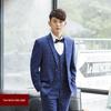 Men's Blue Plaid Slim Fit Blazer & Suit Set - Korean Style Two-Button Casual Tuxedo