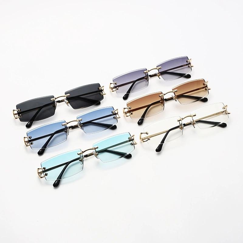 New Frameless UV400 Cut Edge Sun Glasses Women 2025 Hip-hop Modern Fashion Square Metal PC Sunglasses