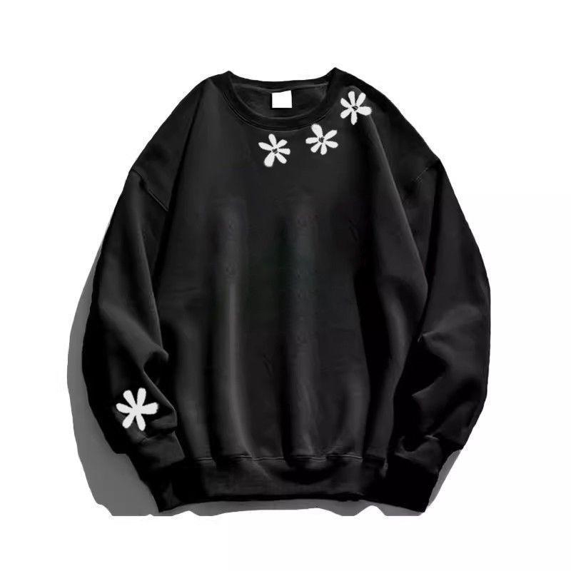Heavy Cotton Floral Round Neck Sweatshirt for Women Autumn and Winter 2025 New Loose Slim Long-sleeved Inner Layering Top