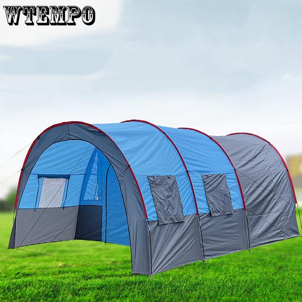 WTEMPO 5-8 Personen Großes Campingzelt Wasserdichtes Tunnelzelt aus Fiberglas im Segeltuch Doppellagig Atmungsaktives Anti-Mücken-Zelt Zwei Räume und ein Hallenzelt