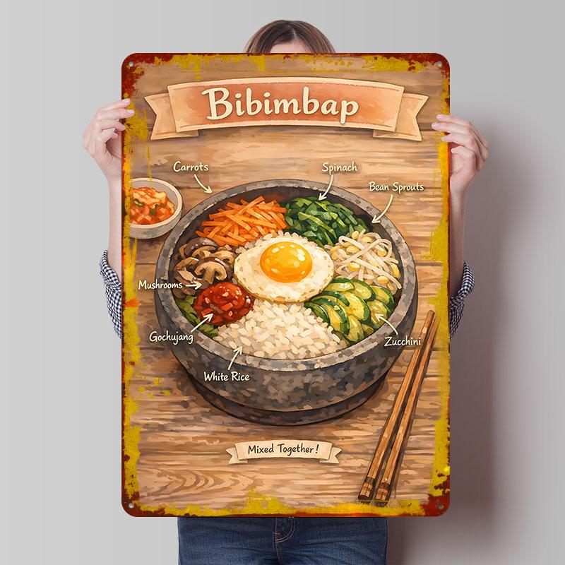Bibimbap Koreanisches Gericht Poster Individuelle Wandkunst Vintage Metallschilder Retro Blechschild für Man Cave Luxuriöse Wohnaccessoires Zimmer