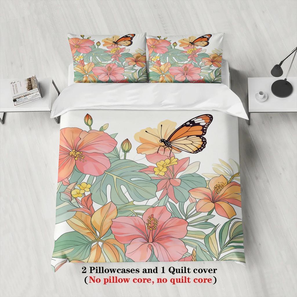 3pcs Single Size Bedding Sets 3D Printed Watercolor Floral Duvet Cover With 2 Pillowcases Dormitory Bedroom For Students Girls