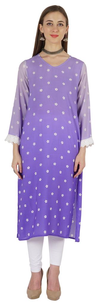 Bimba Printed  Designer  Kurta  For Womens Straight Kurti V-Neck Ethnic  Traditional  Wear - Cotton