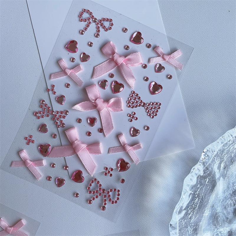 

Cute 3D Heart Gem Mini Rhinestone Sticker Self-adhesive Bow Party Face Decor for Children Girl Stationery Photo Card Holer Deco mini розовый