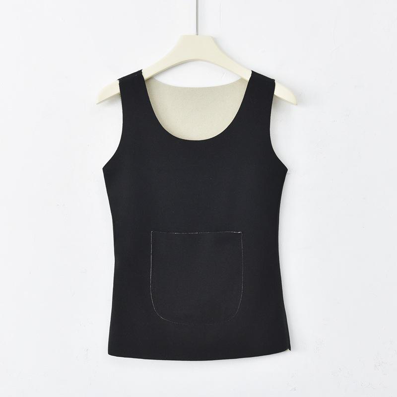 Damska kamizelka z aksamitu z podszewką z polaru i podwójnymi kieszeniami, przytulna warstwa na jesień/zimę