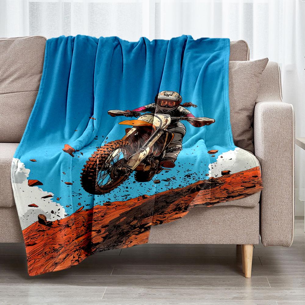 Off-road Motorcycles Theme Printed Blanket - Perfect for Couch, Bed, Travel & Outdoor Use | Machine Washable, Cozy & Durable.