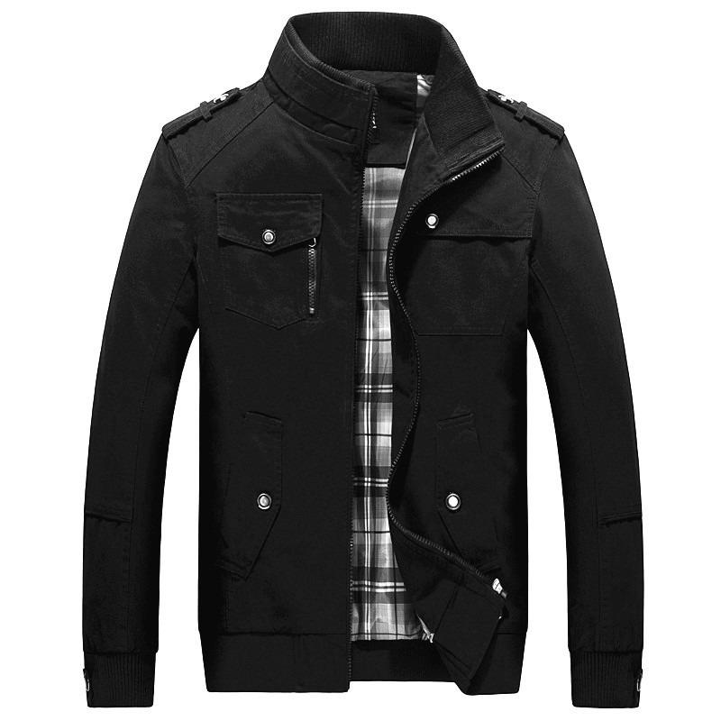 New washed pure cotton men's jacket large size blue stand-up collar men's top jacket men's