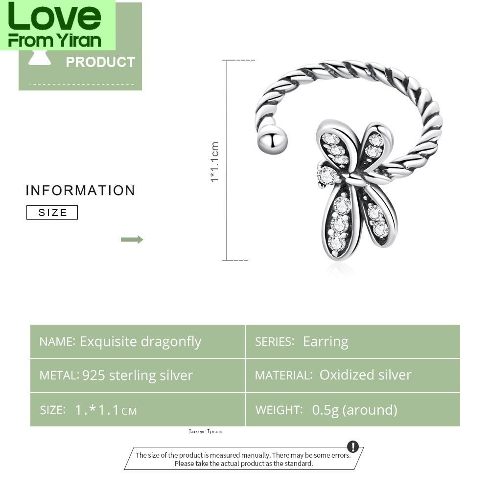 Bamoer 1pc Vintage 925 Sterling Silver Dragonfly Ear Cuff For Women Ear Clip New Trendy Simple Style Jewelry Set Friendship Gift