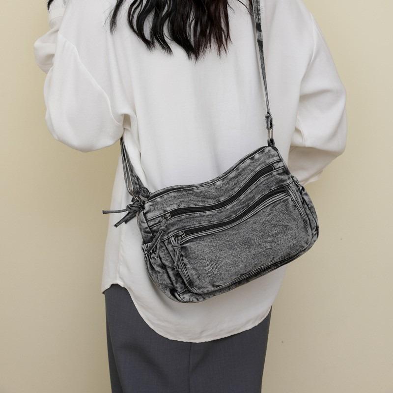 Retro gewaschene Denimtasche Damen neue Mode vielseitige Schulter-Umhängetasche Nische Pendlertasche