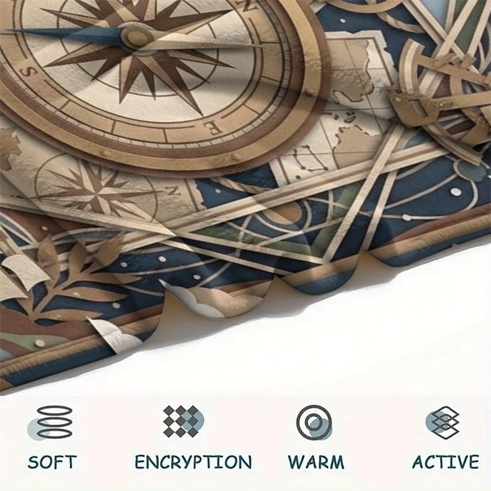 1Pc Compass Print Flannel Blanket, High Quality Comfortable for All Seasons, Home Decor, Warmth and Comfort, Perfect for Christmas Gifts W168