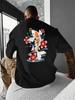 Unisex Summer Navy Short Sleeve Tee Japanese Koi Fish Cherry Blossom Back Print Casual Oversized Streetwear Loose Male Daily Top