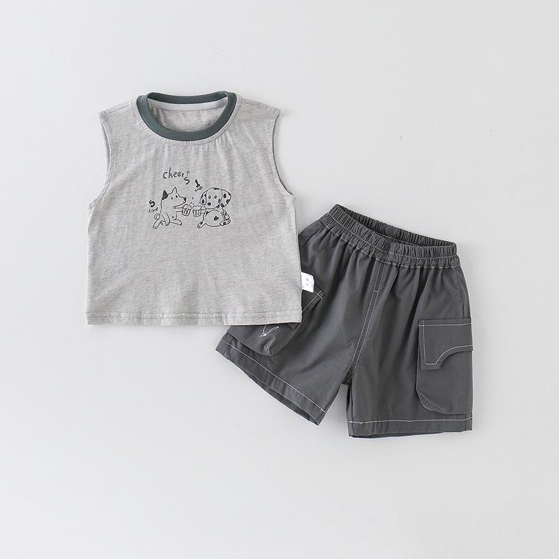 Baby Boy Sleeveless Cotton Vest & Shorts Set - Summer 2-Piece Outfit 80 cm