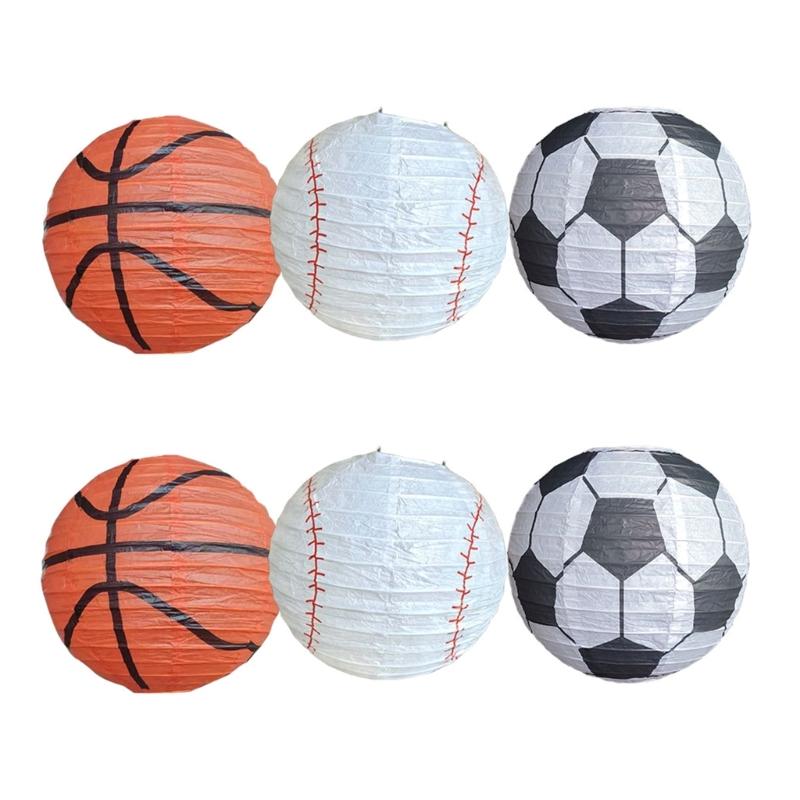 Lot de 6 Lanternes en Papier Sport Football Décoration Suspendue Japonaise pour Anniversaires sur le Thème du Football Centres de Table