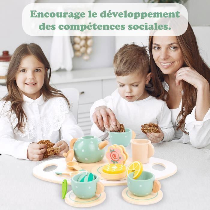 Service à thé en Bois Kinderplay - Jeu de rôle de thé avec Accessoires pour Les Enfants, GS4640