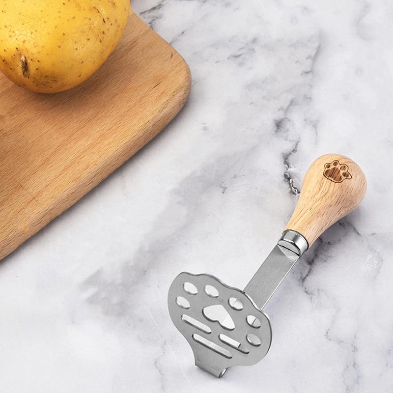Stainless Steel Food Masher Manual Heavy-Duty Mashing Utensil Claw Pattern Potato Masher with Wooden Handle Kitchen Accessories