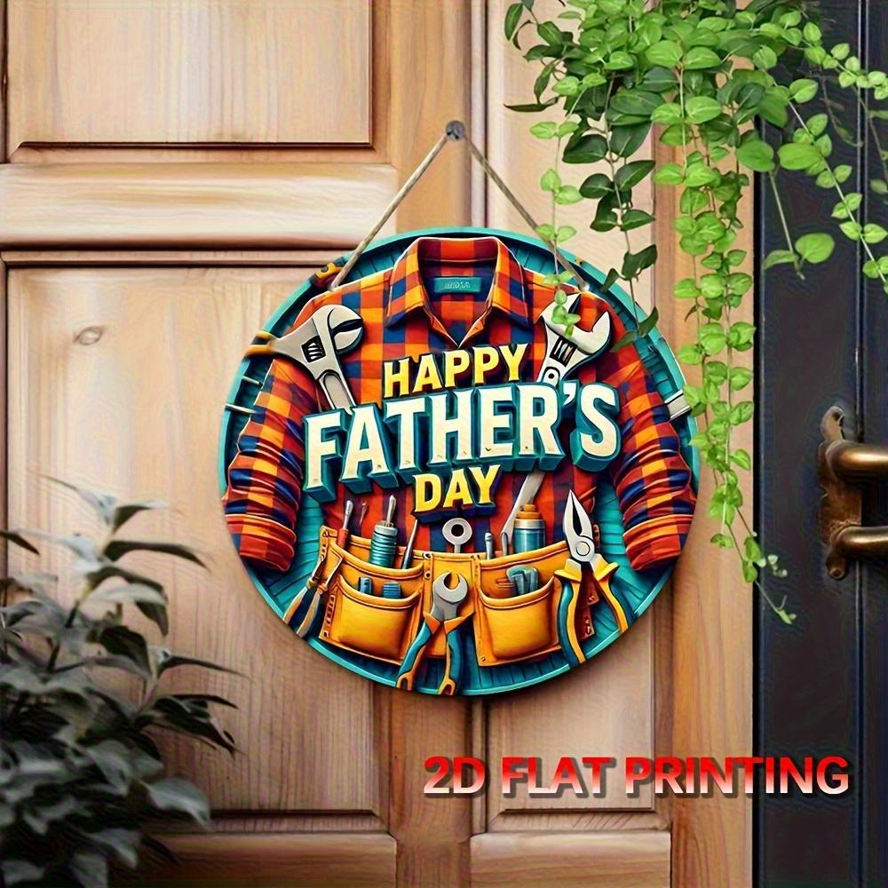 2d flat 20*20cm Vintage-Inspired Father'S Day Round Wooden Sign - Easy Hang, Colorful Tool Design with "Happy Father'S Day" Text, Ideal for Home, Bar