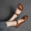 Johnature Simple Genuine Leather Flat Sandals Hook&Loop Solid Color Soft Sole Versatile Women Shoes