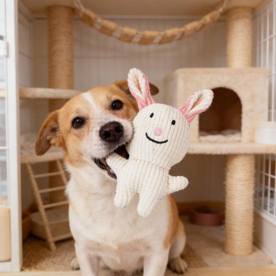 Stuffed Bunny Dog Toy Squeaky Plush Animal Dog Chew Toy Teeth Cleaning Toy for Puppy Teething Dogs Entertainment