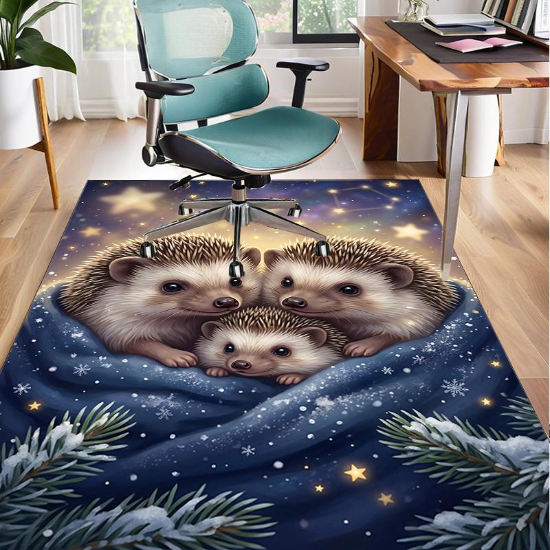 Autumnal Hedgehog Family Office Rug Chair Mat, Entryway Carpet, Suitable for Front Door, Bedroom, Living Room, Desk, Holiday Gift