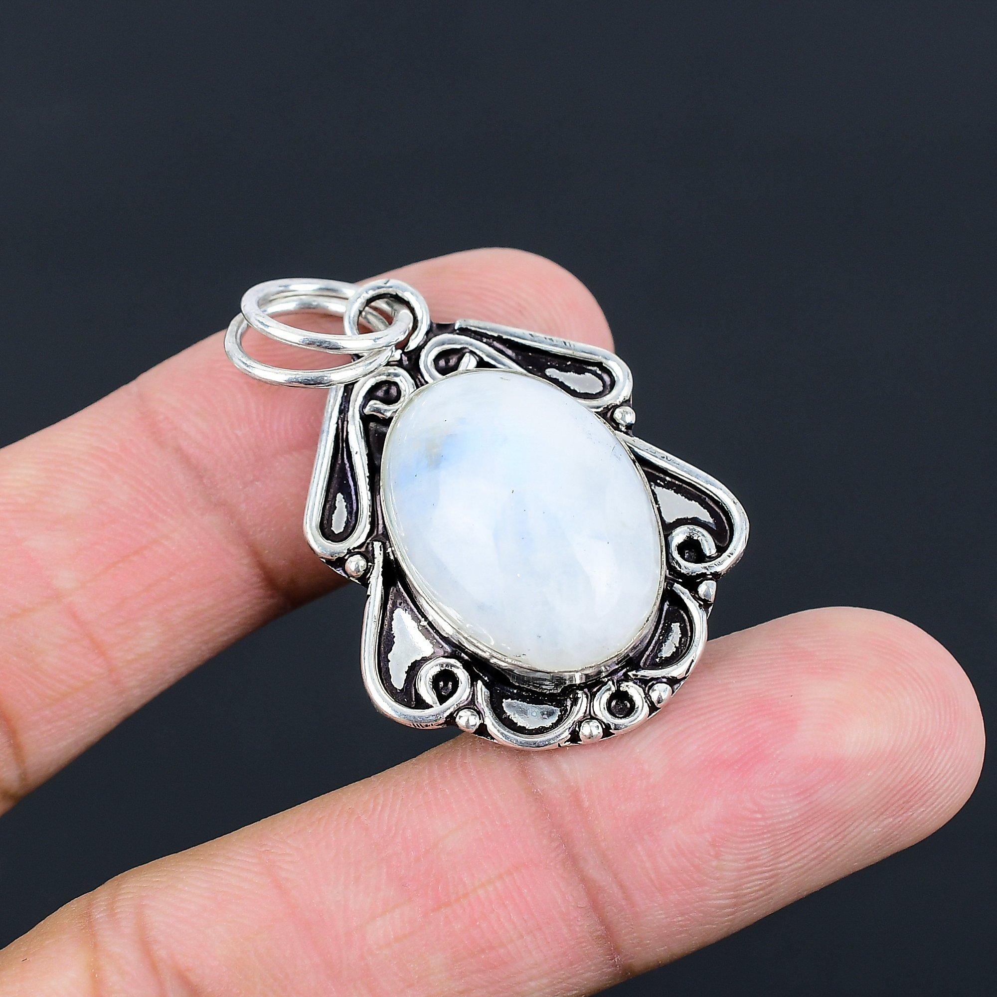 

Rainbow Moonstone Stone 925 Sterling Silver Crown Chakra Mother Pendant Jewelry