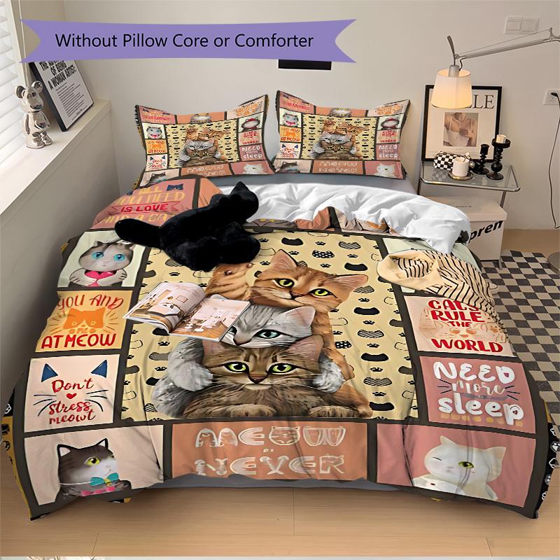 

3PCs Cat-themed Design Cover Set, Breathable Fabric(1 Duvet Cover + 2 Pillowcases) (Without Quilt) yy250911198 135x200cm
