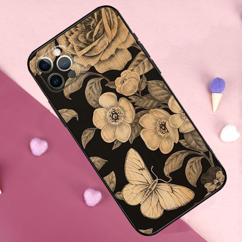 Baum Blüte Bambus Holz Handyhülle Für iPhone 17 Pro Max 11 14 15 16 Pro Max Plus 13 12 Mini 16e 17 Air Rückseite