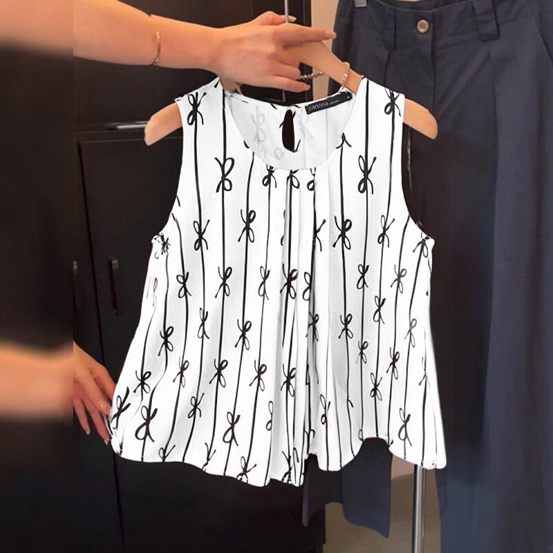 ZANZEA Womens Casual O-neck Sleeveless Summer Print Tank Tops