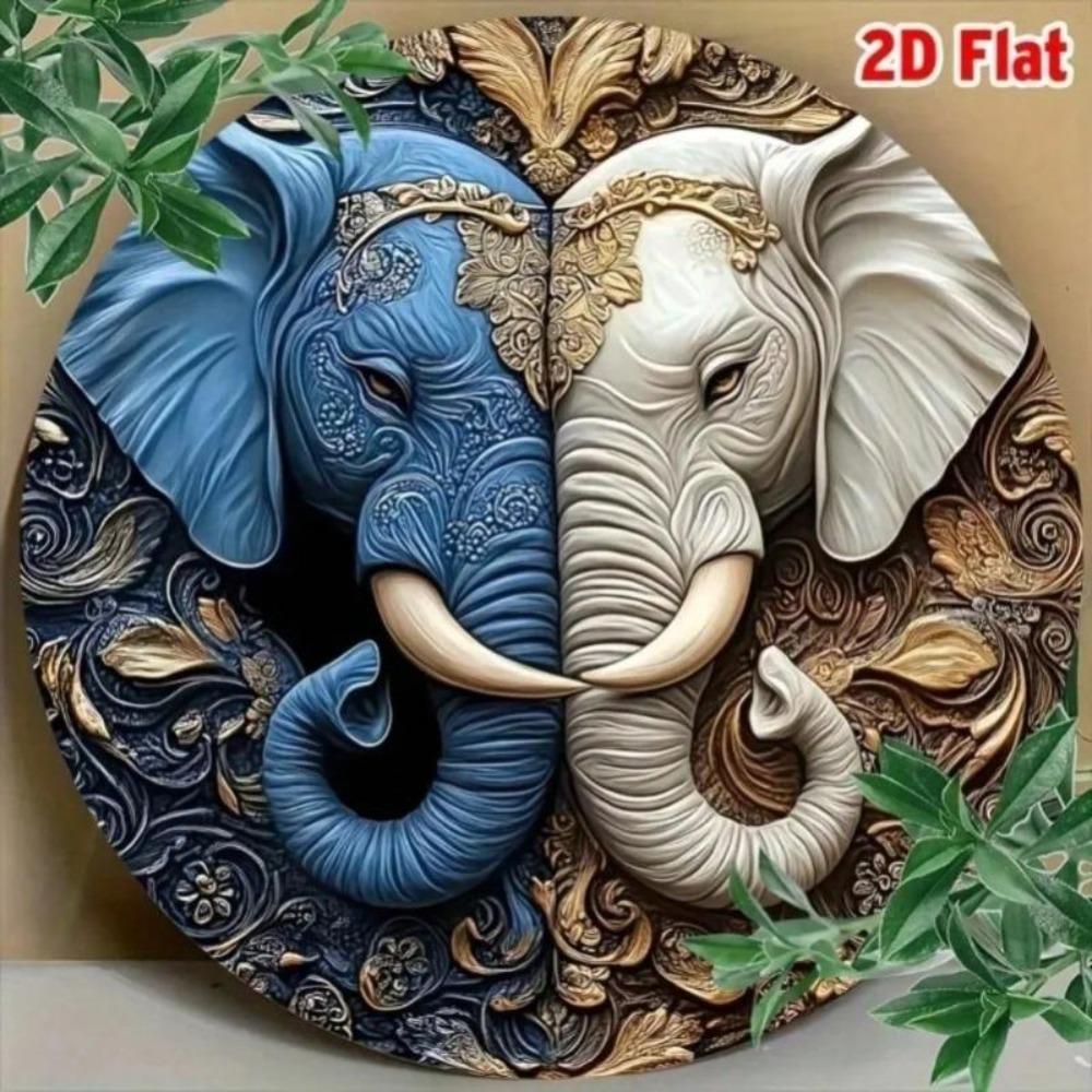 Vintage Elephant Metal Tin Sign 8 Inch Round Home Decor