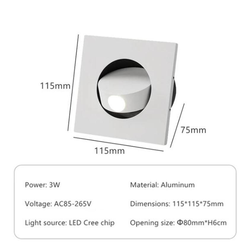 Embedded LED Wall Lamp, 360 Degree Rotation, Adjustable Angle, Hidden Recessed, Bedside Light, Folding Switch, Aisle Stair Sconc