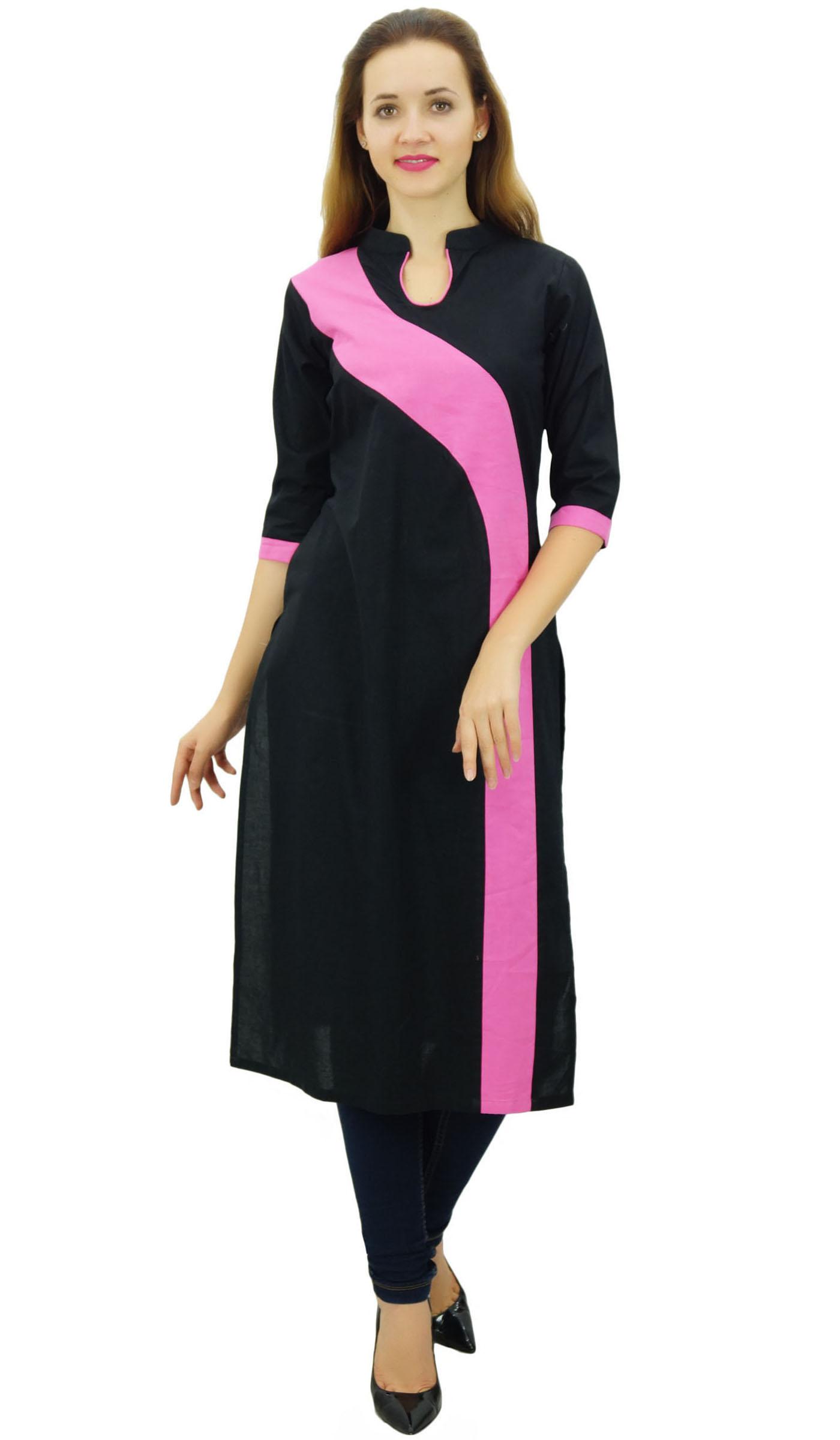 

Жіноча бавовняна бавовняна туніка Phagun Kurta Kurti 3 4 рукави літня туніка Індійський одяг-10 8 чорний