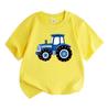 Kids Boys Girls 100% Cotton Crew Neck Short Sleeve T-Shirt, Cute Blue Cartoon Tractor Print Casual Summer Tee Tops for Children Daily Wear