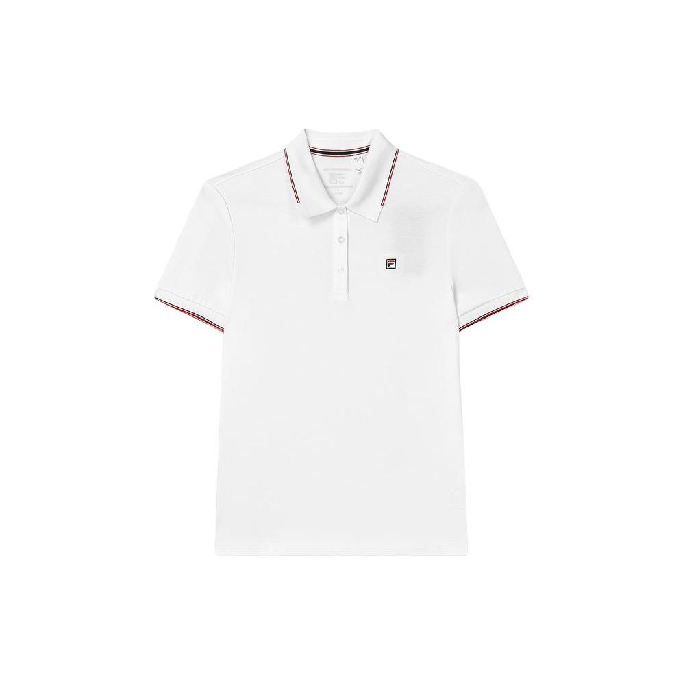 Fila Heritage Series Solid Color Breathable Casual Knit Polo Shirt Women Tops White F11W421106F-WT